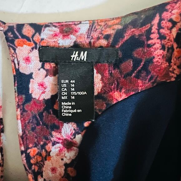 H&M Floral Ruffle Long Sleeve Shift Dress Size 14 Brown Multi - Picture 4 of 7